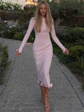 Knit Midi Dress with Ruffle Trim